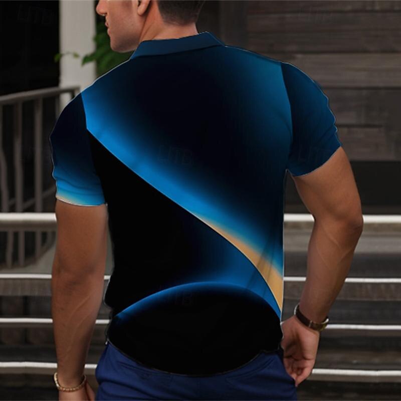 Men's Geometric Polo Shirts Golf Shirt Short Sleeve Polo Shirts Collared Shirts Business Casual Vacation Wear Formal Wear Festival Wear Buttons 3D Print Summer Blue Purple Green2