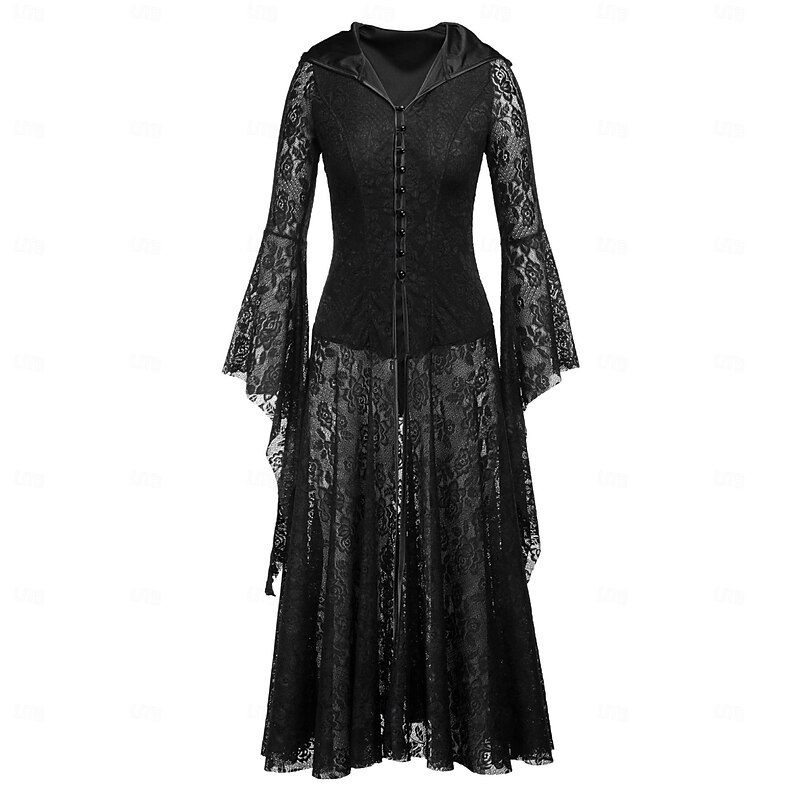 Retro Vintage Punk & Gothic Medieval Dress Masquerade Goth Girl Lace Solid Colored Fancy Dress Women's Fantasy Halloween Carnival Masquerade Party / Evening Festival Adults' Dress2