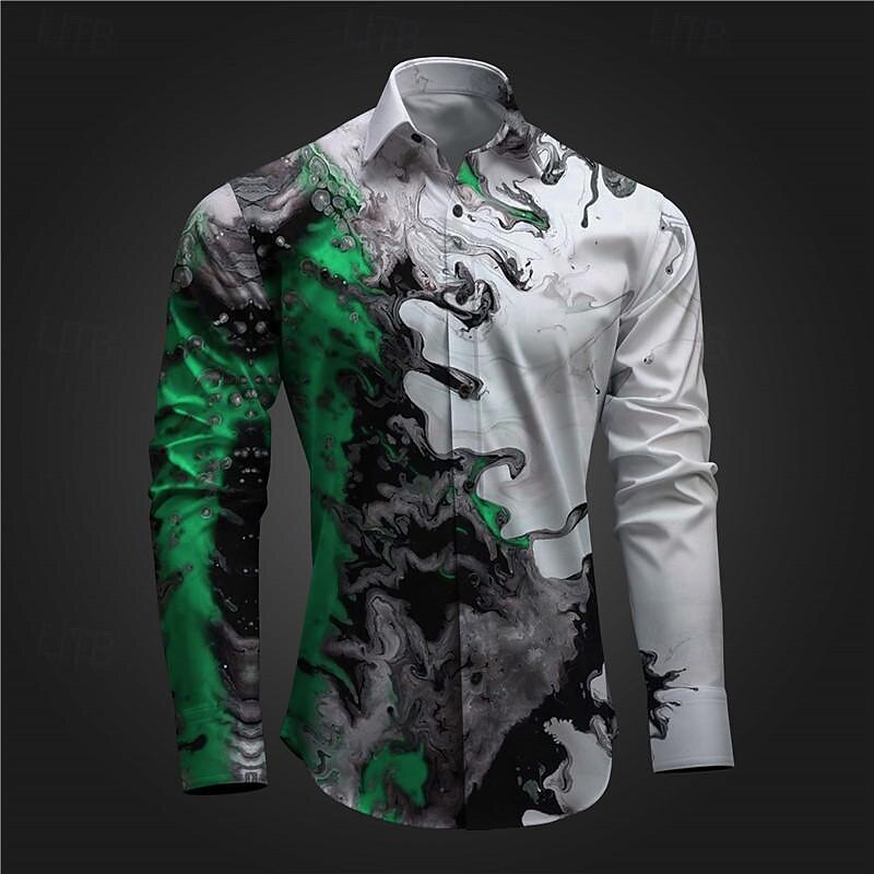 Men's Optical Illusion Button Up Shirt Printed Shirts Long Sleeve Subcultural Vacation Party Street Spring & Summer Turndown Print Button-Down Red Blue Purple Green Gray3
