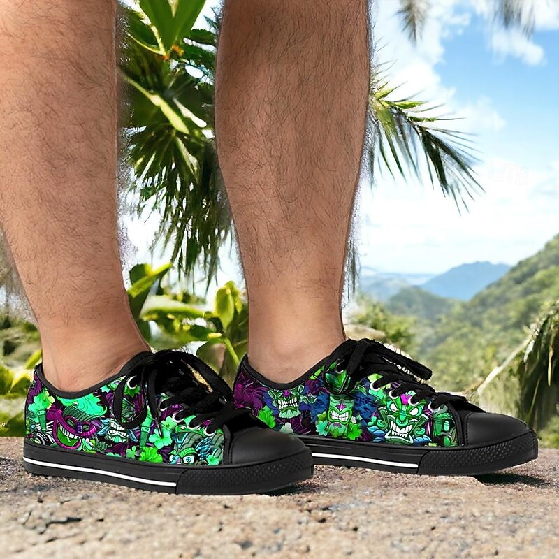 Men's Sneakers Print Shoes Plus Size Classic Casual Beach Outdoor Daily Canvas Comfortable Slip Resistant Lace-up Yellow Red Blue4