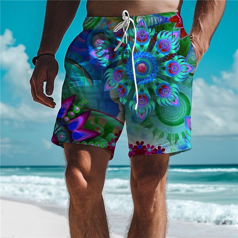 Men's Gradient Color Flower / Floral Swim Trunks Swim Shorts Board Shorts Mid Waist Vacation Hawaiian Holiday Vacation Holiday Beach Drawstring with Mesh lining Elastic Waist Designer Clothing Apparel4