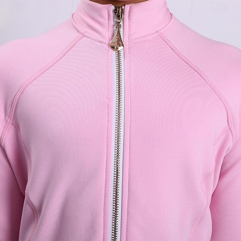 Figure Skating Jacket with Pants Women's Girls' Ice Skating Tights Outfits Pink High Elasticity Training Practice Professional Skating Wear Thermal Warm Crystal / Rhinestone Long Sleeve Ice Skating3