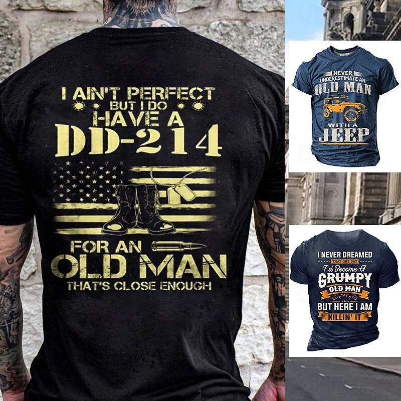 Men's Short Sleeve Graphic T-Shirt - 'I Ain't Perfect But I Do Have A DD-214 For An Old Man That's Close Enough' Veteran Military Humor