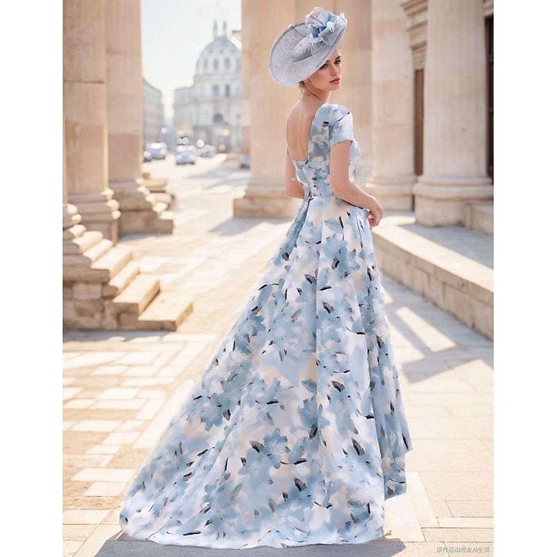 A-Line Mother of the Bride Dress Kentucky Elegant Dresses Formal Wedding Guest Elegant Dress Bateau Neck Asymmetrical Ankle Length Chiffon Short Sleeve with Pleats Flower Wedding Guest Dress2