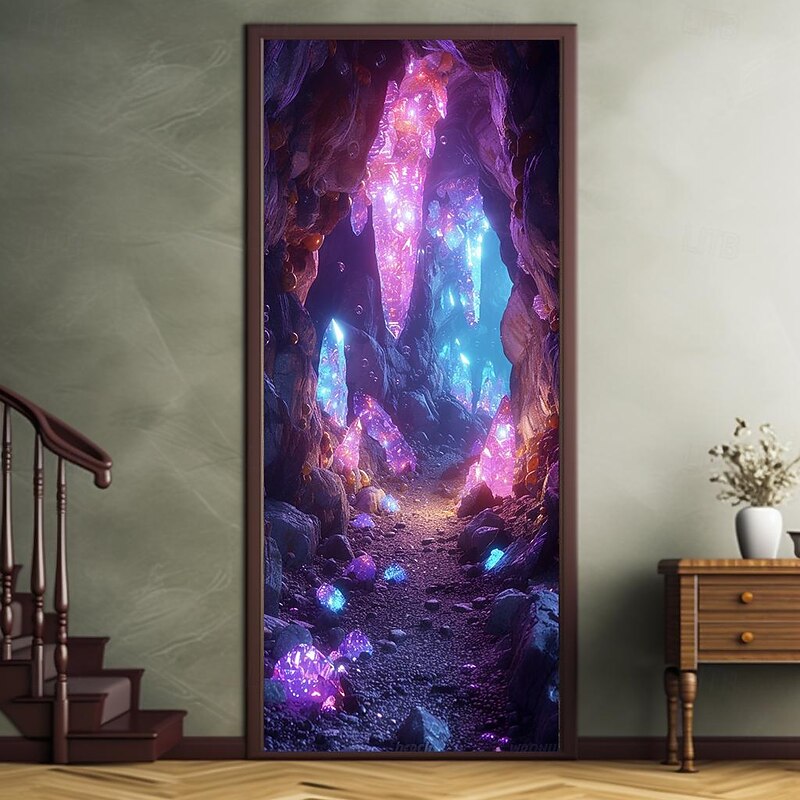 Crystal Cave Door Covers Mural Decor Door Tapestry Door Curtain Decoration Backdrop Door Banner Removable for Front Door Indoor Outdoor Home Room Decoration Farmhouse Decor Supplies4