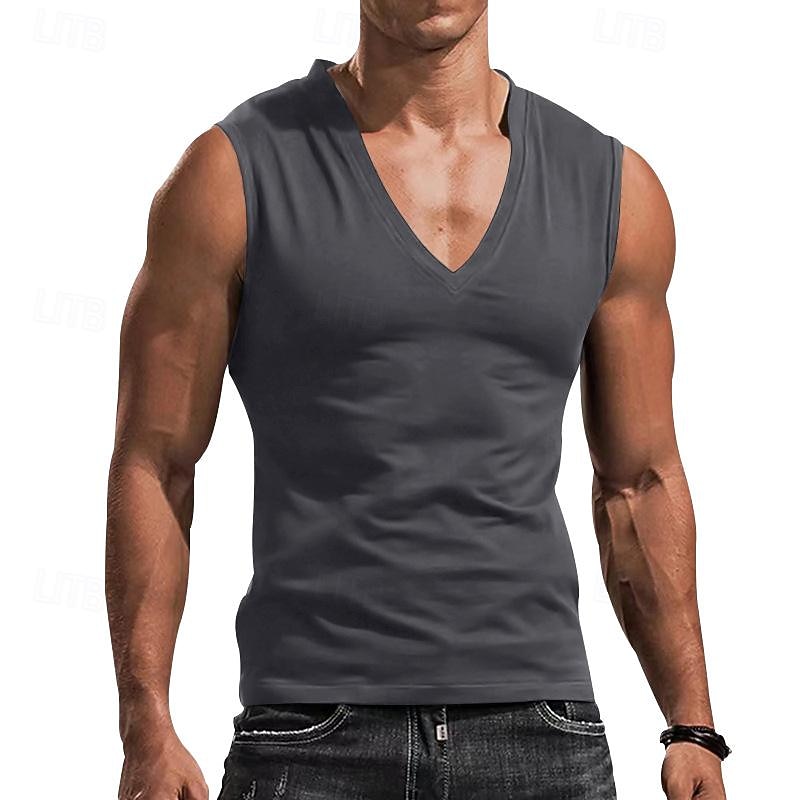 Men's GYM Tank Running Tank Workout Tank Men Tops V Neck Sleeveless Sports & Outdoor Vacation Going out Casual Daily Quick dry Moisture Wicking Breathable Soft Plain Black White Activewear Fashion4