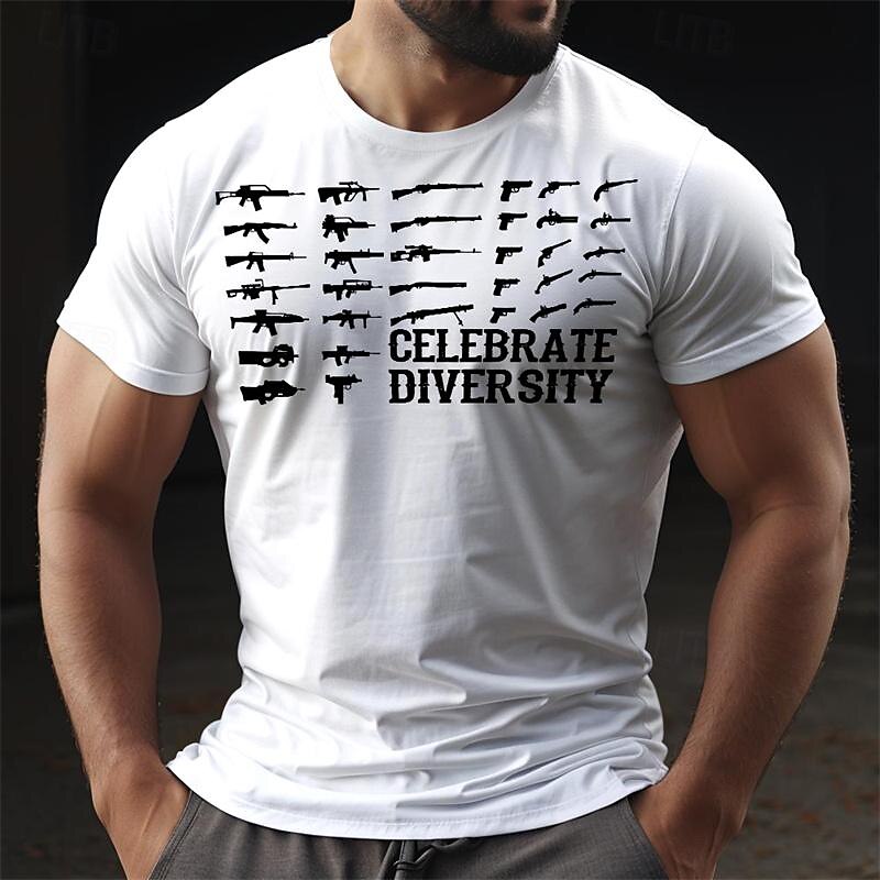 Men's Graphic T-Shirt - Diverse Firearms & Guns 'Celebrate Diversity' Short Sleeve Tee