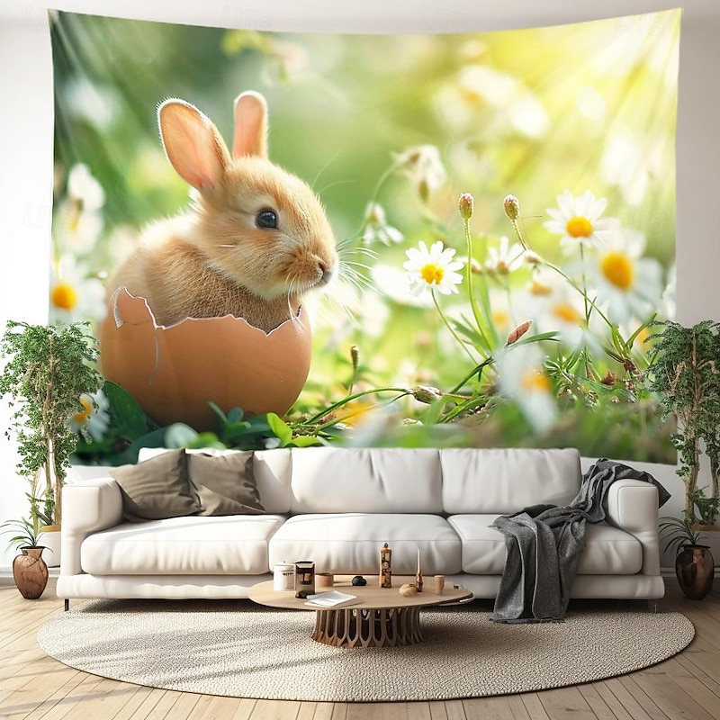 Hanging Tapestry Rabbit Egg Plants Wall Art Large Tapestry Mural Decor Photograph Backdrop Blanket Curtain Home Bedroom Living Room Decoration3