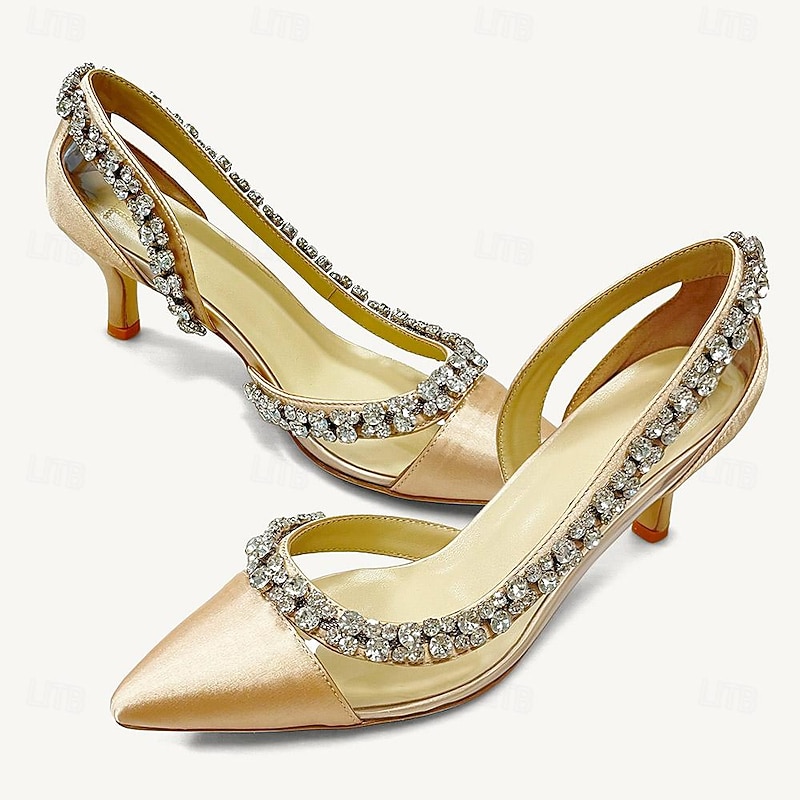 Women Pointed Toe Heels with Crystal Embellishment - Elegant Wedding and Evening Shoes3