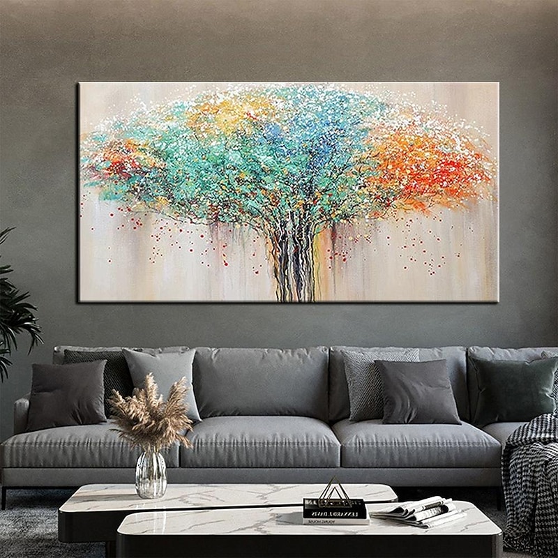 Pure Hand-painted High Quality Abstract Life Tree Oil Painting Handmade Colorful Abstract Tree Oil Painting for Living Room4