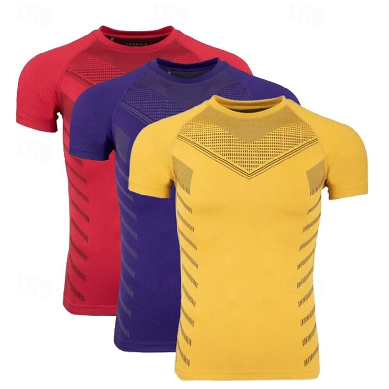 3 Pack Men's Gym Fitness Tops Sports T-Shirt Crew Neck Short Sleeve Sport Casual Daily Gym Quick dry Breathable Soft  Color Block Black Red Blue Black Gray Activewear Fashion Basic Gym Top