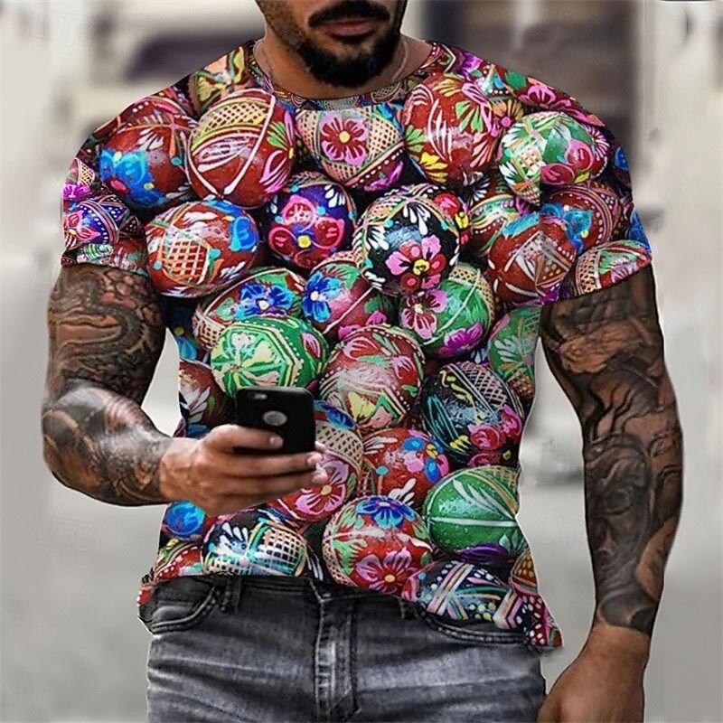 Easter Men's Graphic Egg Short Sleeve Shirt T shirt Tee Tee Top Short Sleeve T shirt 3D Print Crew Neck Shirt Fashion Designer Casual Vacation Daily Holiday Red Blue Sky Blue Summer Clothing Apparel