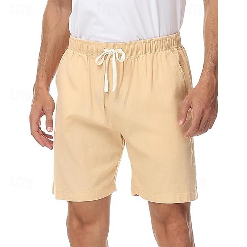 Men's Shorts Linen Shorts Summer Shorts Beach Shorts Drawstring Elastic Waist Plain Comfort Breathable Short Casual Daily Beach Fashion Classic Style Black Navy Blue4