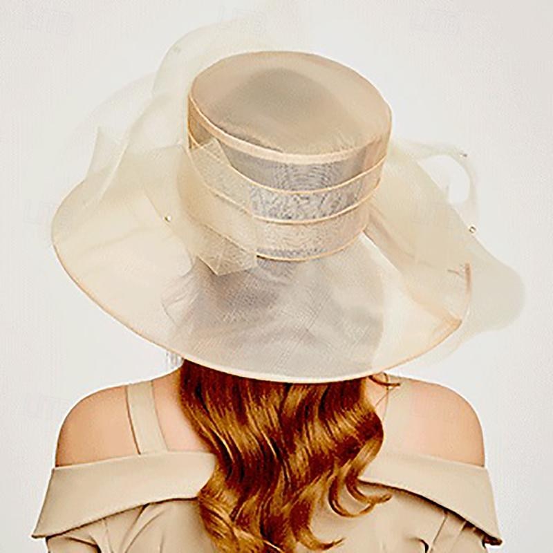 Fascinators Kentucky Derby Hat Headwear Organza Bucket Hat Floppy Hat Sun Hat Holiday Cocktail Elegant Vintage With Rhinestone Cap Headpiece Headwear3