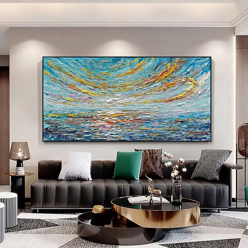 Handmade Oil Painting Canvas Wall Art Decoration Modern Abstract Sunrise Sea Thick Texture Landscape for Home Decor Rolled Frameless Unstretched Painting3