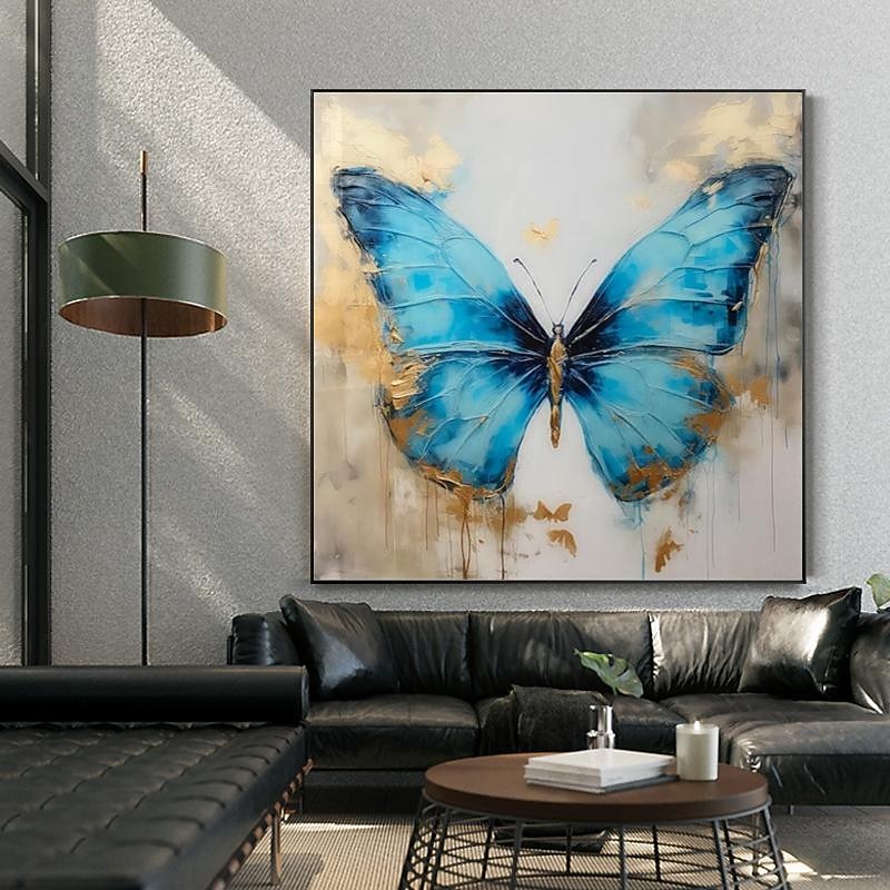 Hand painted Gold wings Butterfly painting textured original abstract painting canvas modern living room square wall art butterfly Wall Decor Living room Stretched Frame Ready to Hang or Unframed3
