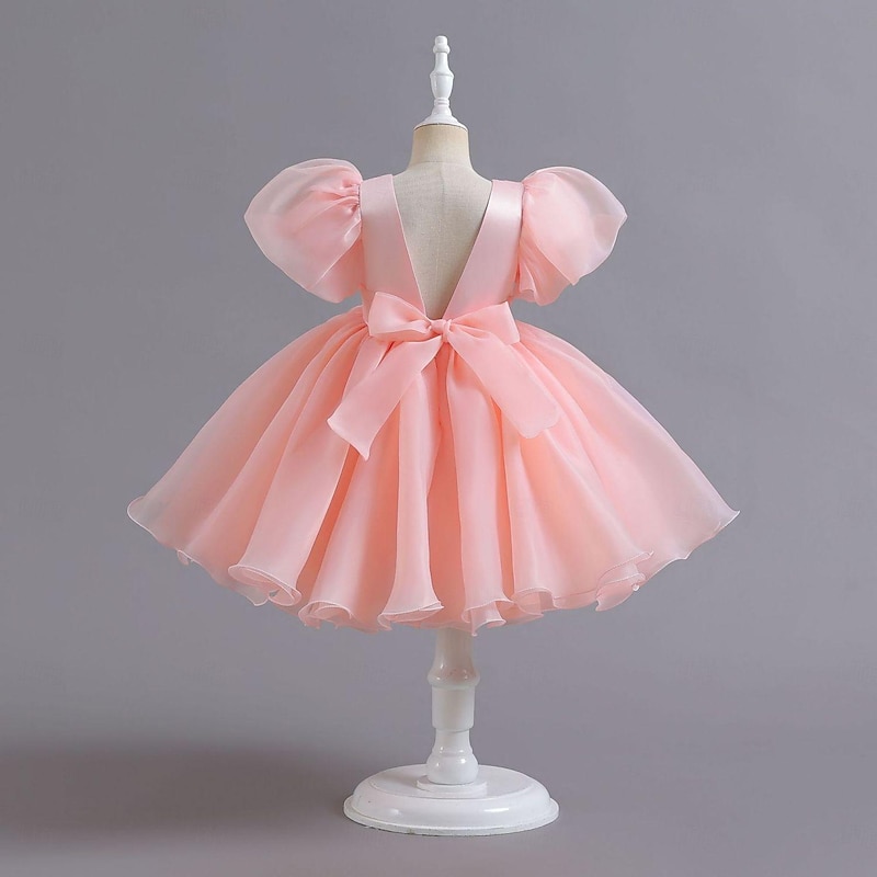 Toddler Girls' Party Dress Solid Color Short Sleeve Performance Party Cute Princess Polyester Knee-length Summer Spring 3-7 Years Black White Pink3