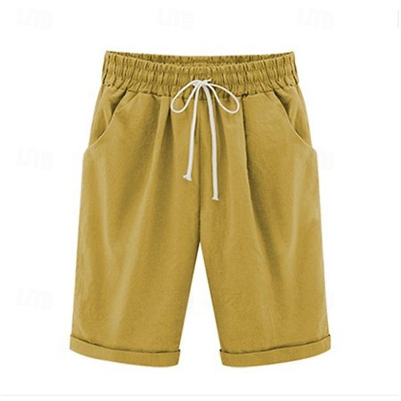 Women's Linen-Inspired Shorts Shorts Casual Daily Short Plain Drawstring Side Pockets Breathability Comfortable Micro-elastic Going out Weekend White Yellow Pink Summer Regular Fit