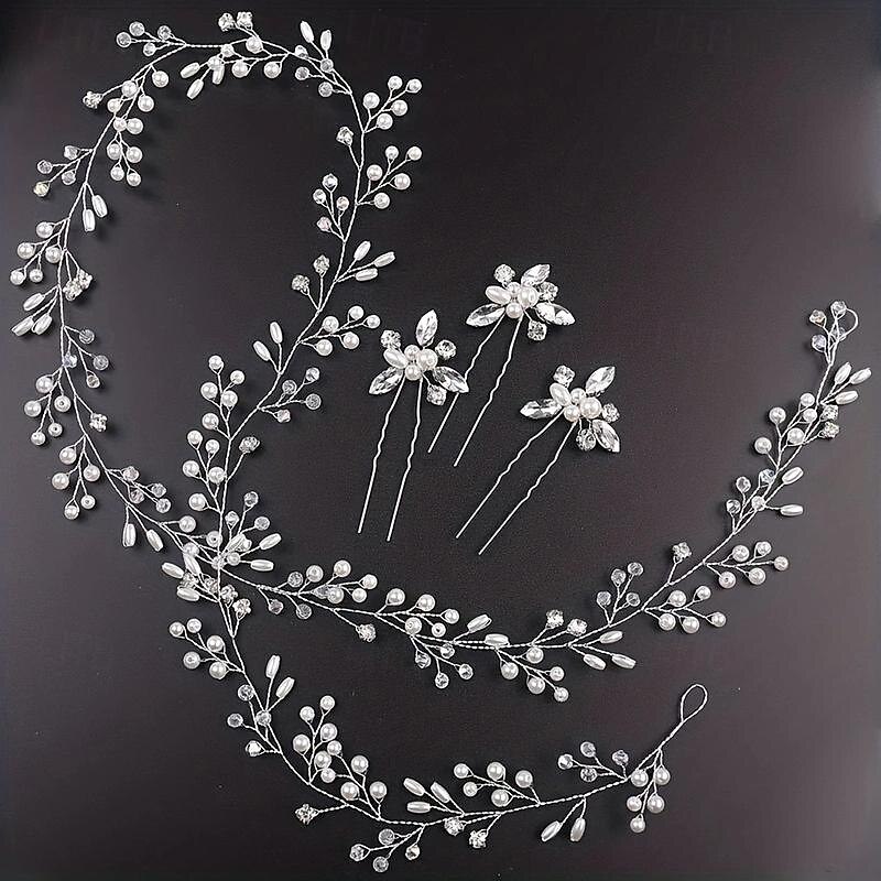 Bride Wedding Headwear Set 1 Meter Soft Chain Hair Strap 3 Hairpins Pin Hairpins4