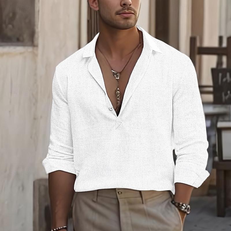 Men's Shirt Linen Shirt Summer Shirt Beach Wear Casual Shirt Button Up Shirt Plain Casual Daily Black White Blue Green Long Sleeve Lapel Spring & Summer Clothing Apparel3