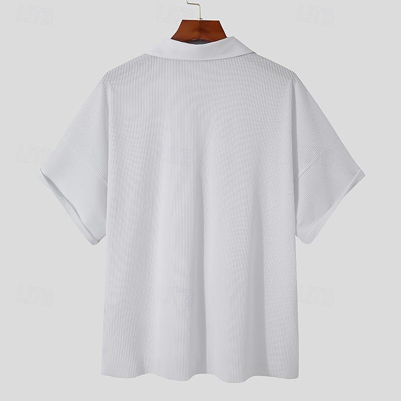 Men's Summer Shirt Casual Shirt Beach Shirt Button Up Shirt White Short Sleeve Plain Vertical Stripes Lapel Vacation Holiday Button-Down Clothing Apparel Polyester Fashion Casual Comfortable3