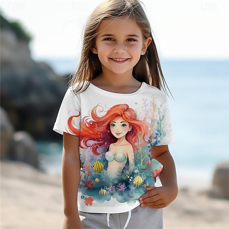 Girls' 3D Mermaid Tee Shirts Short Sleeve 3D Print Summer Active Fashion Cute Kids 3-12 Years Crew Neck Outdoor Casual Daily Regular Fit2