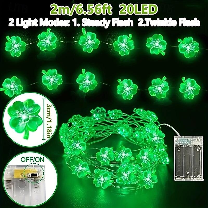 Elegant Wedding Party Reception St. Patrick's Day Shamrock String Lights – 20LED Battery Operated Green Fairy Lights for Irish Party Decor