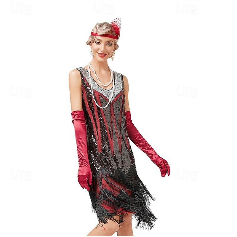 Retro Vintage Roaring 20s 1920s Flapper Dress Dress Masquerade The Great Gatsby Sequins Tassel Fringe Fancy Dress Women's Carnival Masquerade Wedding Wedding Guest Party / Evening Adults' Dress3