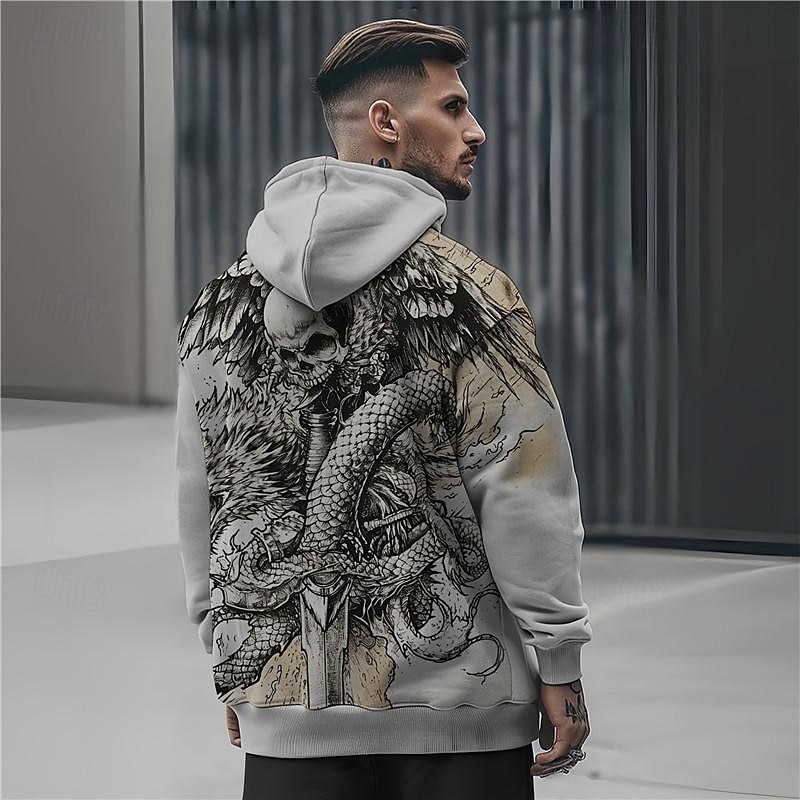 Men's Skeleton Snake Hoodie Hoodies Sweatshirt Punk Gothic Long Sleeve Hooded Party Holiday Streetwear White Khaki Print Front Pocket Spring &  Fall Designer3