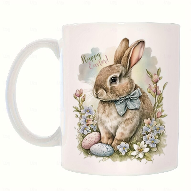 1pc 11oz/320ml Ceramic Coffee Mug White Tea Mug Novelty Gift For Hot Or Cold Drinks Like Cocoa Milk Tea Or Water Gifts For Valentine's Day Easter Birthday3