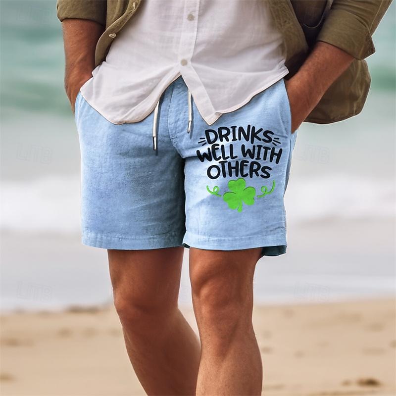 Men's Four Leaf Clover Shorts Summer Shorts Beach Shorts Mid Waist Hawaiian Casual Holiday St. Patrick's Day Drawstring Elastic Waist Print Designer Clothing Apparel4