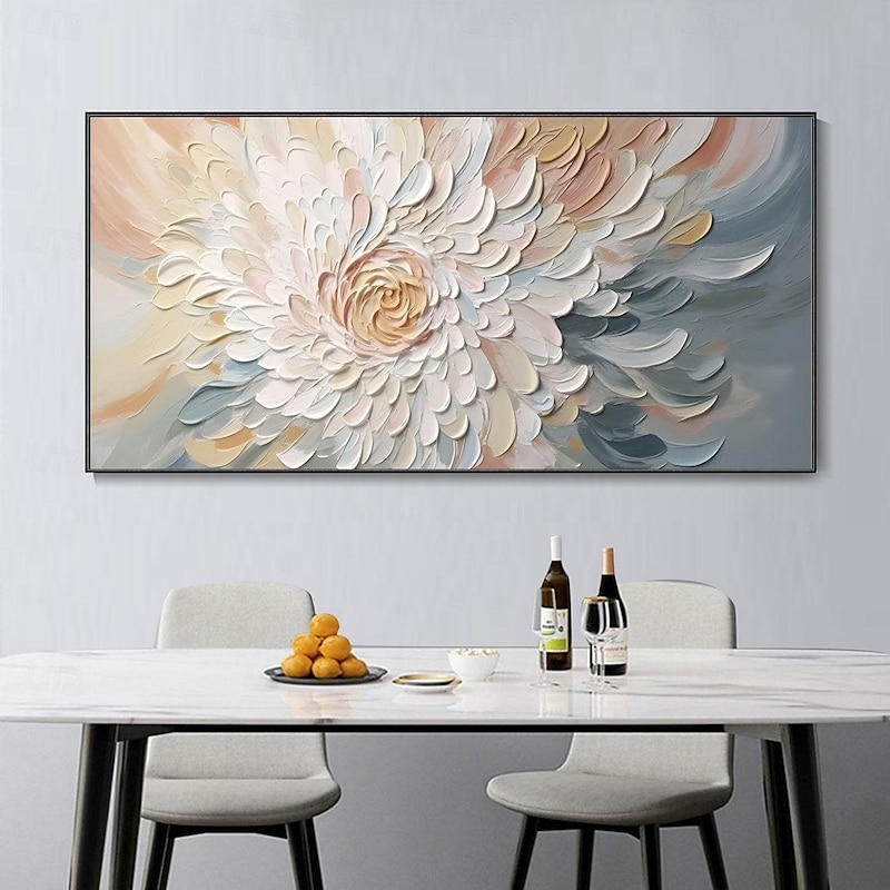 Hand painted 3D Textured Floral oil painting Wall Art Wabi-Sabi artwork Minimalist Canvas Wall Decor for Living Room Floral flower Oil Painting Spring Decor Knife Painting4