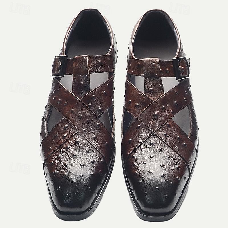 Men's Sandals Leather Shoes Fishermen sandals Leather Italian Full-Grain Cowhide Breathable Comfortable Slip Resistant Lace-up Black Coffee2