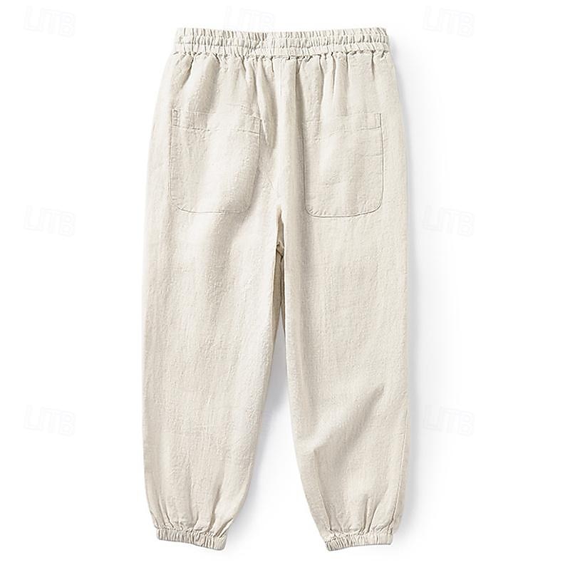 100% Linen Men's Linen Pants Trousers Summer Pants Pocket Drawstring Elastic Waist Plain Breathable Comfortable Daily Vacation Going out Classic Casual Black Navy Blue3