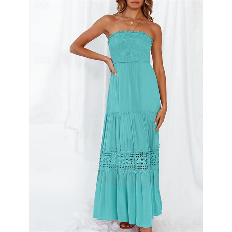 Women's Long Dress Maxi Dress White Dress Casual Dress White Lace Wedding Dress Boho Dress Elegant Streetwear Maxi Street Date Loose Fit Plain Sleeveless Strapless Black White Yellow Mint Green Summer4