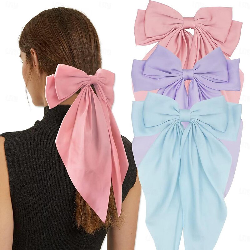 3PCS Big Silky Satin Hair Bows for Women Large Hair Barrettes Ribbon for Girls Long Hair Clips French Barrette Cute Kawaii Bowknot Hairpin Lolita Hair Accessories3