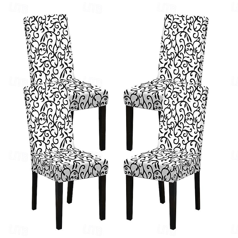 Stretch Spandex Dining Chair Cover 4 Pcs Set, Geometric Printed Stretch Chair Protector Cover Seat Slipcover with Elastic Band for Dining Room,Wedding, Ceremony, Banquet,Home Decor4