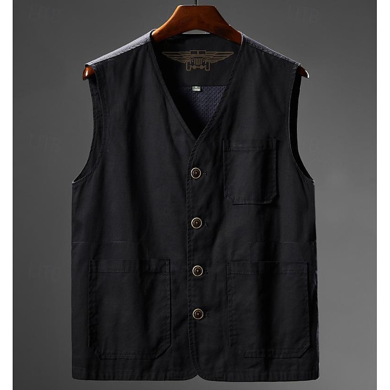 Men's Vest Gilet Fishing Vest Hiking Vest Sleeveless Vest Gilet Jacket Outdoor Fishing Daily Wear Vacation Modern Contemporary Casual Summer Spring Button Pocket 95% Cotton Breathability Soft4