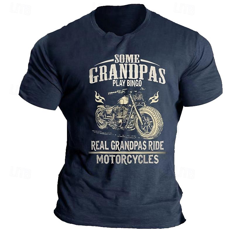 Mens T-Shirt Short Sleeve Graphic Real Grandpas Ride Motorcycles Biker Grandpa Funny Gift2