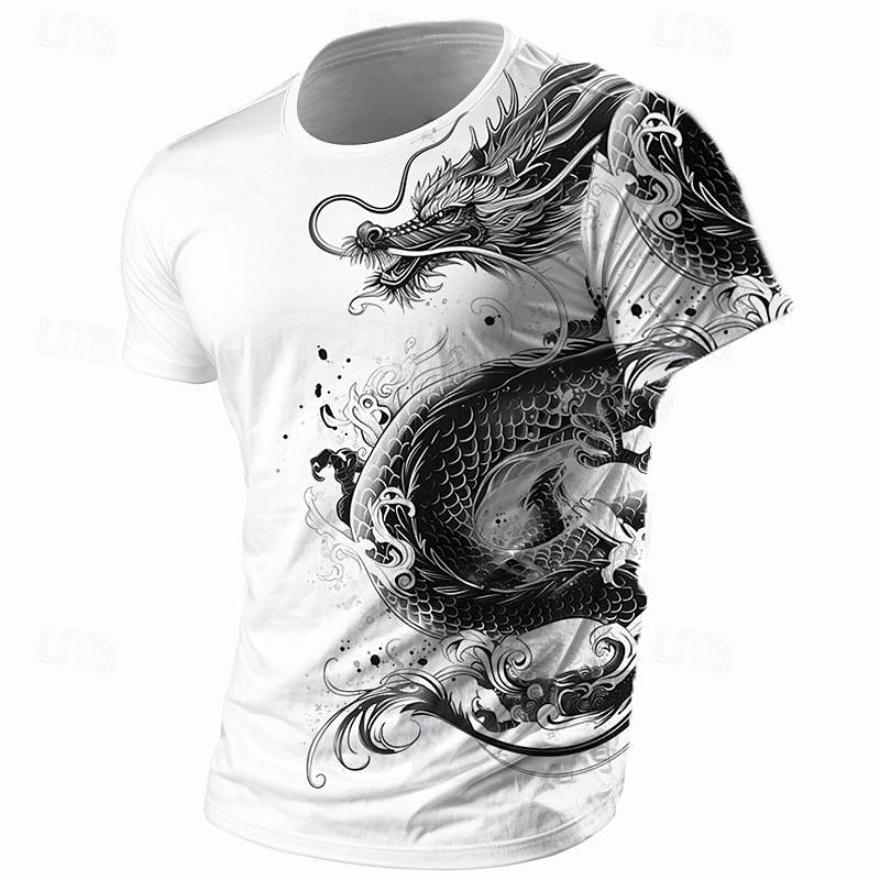 Men's Graphic Animal Dragon T Shirt Short Sleeve T shirt 3D Print Crew Neck Shirt Retro Vintage Casual Subculture Sports Outdoor Holiday Going out White Purple Brown Spring & Summer Clothing Apparel