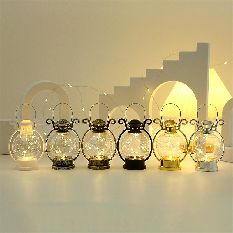 Ramadan Silver Line Electronic Candle Lamp Handheld Small Horse Lamp Retro Small Oil Lamp Festival Party Decorative Lamp  1PC3