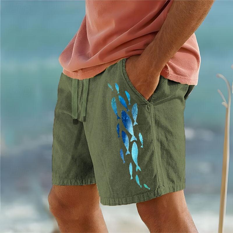 Men's Animal Fish Shorts Summer Shorts Beach Shorts Mid Waist Hawaiian Casual Outdoor Holiday Going out Drawstring Elastic Waist Print Designer Clothing Apparel3