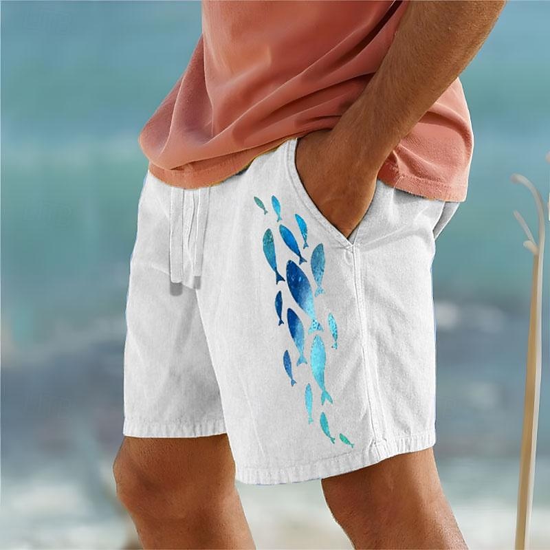 Men's Animal Fish Shorts Summer Shorts Beach Shorts Mid Waist Hawaiian Casual Outdoor Holiday Going out Drawstring Elastic Waist Print Designer Clothing Apparel