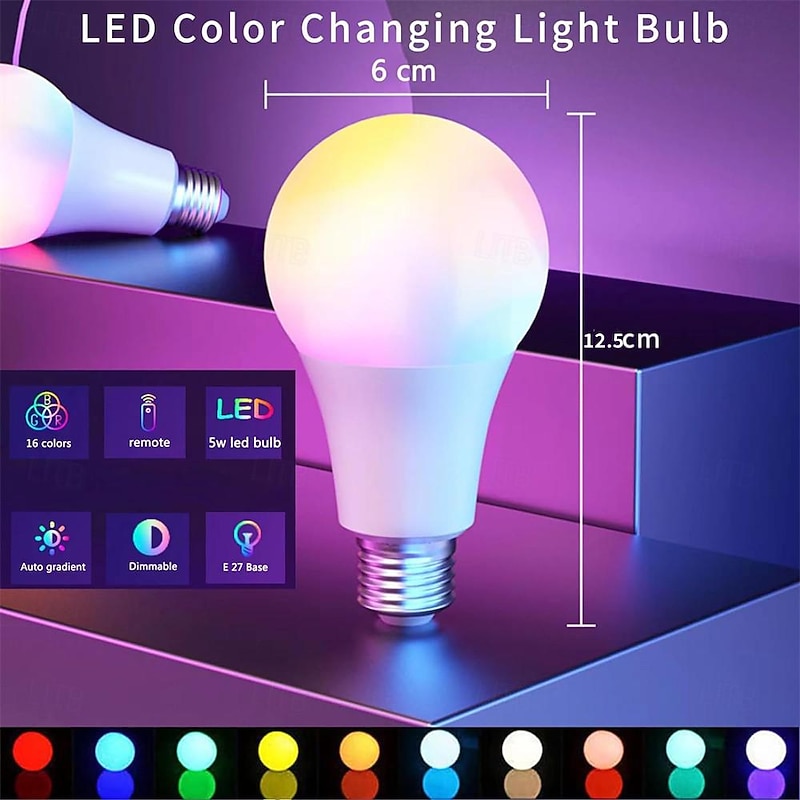 RGB LED Light Bulb  E27  Color Changing Light Bulb with Remote Control   5W/10W 16 Color Choices Multicolor Dimmable Flood Light Bulb for Party Bedroom Home2