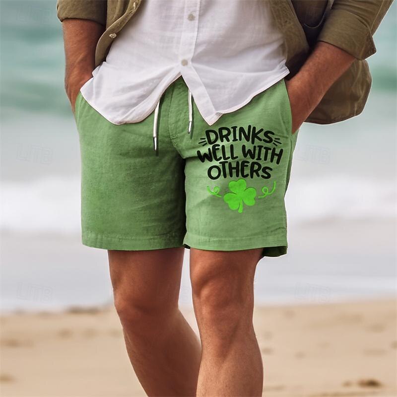 Men's Four Leaf Clover Shorts Summer Shorts Beach Shorts Mid Waist Hawaiian Casual Holiday St. Patrick's Day Drawstring Elastic Waist Print Designer Clothing Apparel3