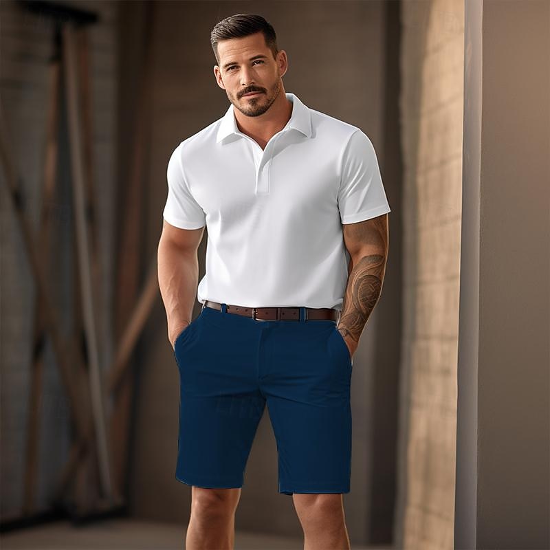 Men's Shorts Chino Shorts Bermuda shorts Zipper Buttons Pocket Plain Comfort Breathable Short Casual Daily Holiday Fashion Chic & Modern Black White3