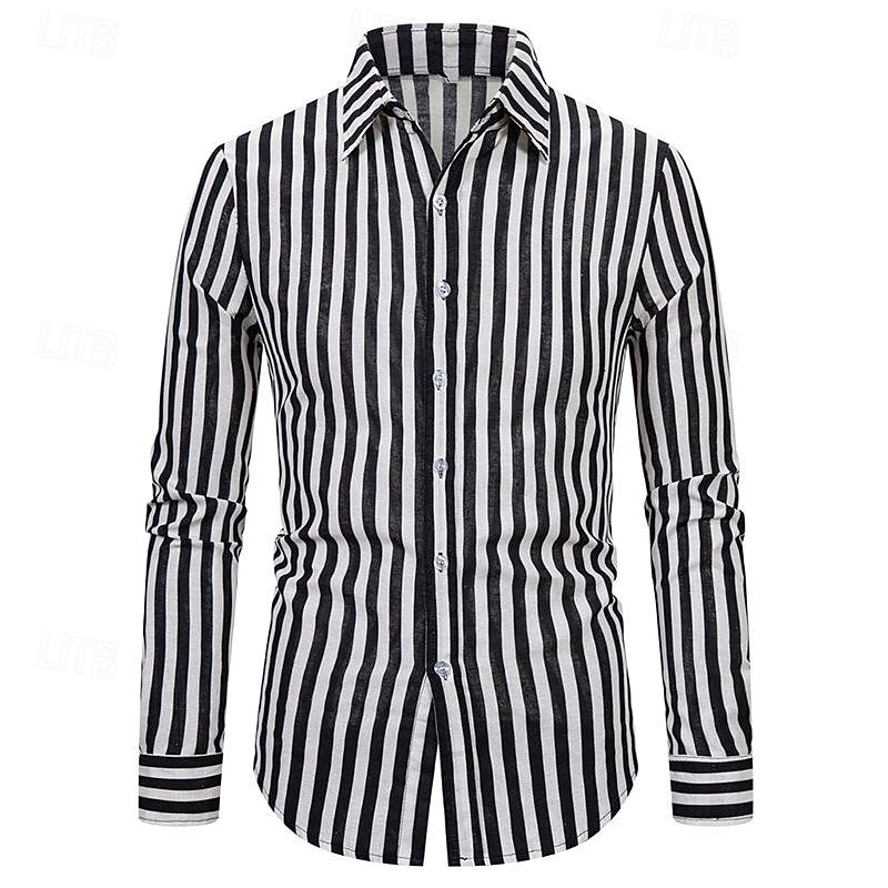 Men's Shirt Summer Shirt Casual Shirt Beach Shirt Button Up Shirt Striped Shirts Black White Long Sleeve Striped Turndown Vacation Holiday Button-Down Clothing Apparel Polyester Fashion Casual2