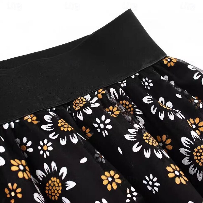 Retro Vintage 1950s Grease Outfits Rockabilly Skirt Tulle Skirt Floral Daisy Floral Fancy Dress Women's Halloween Masquerade Wedding Guest Tea Party Casual Daily Adults Skirt4