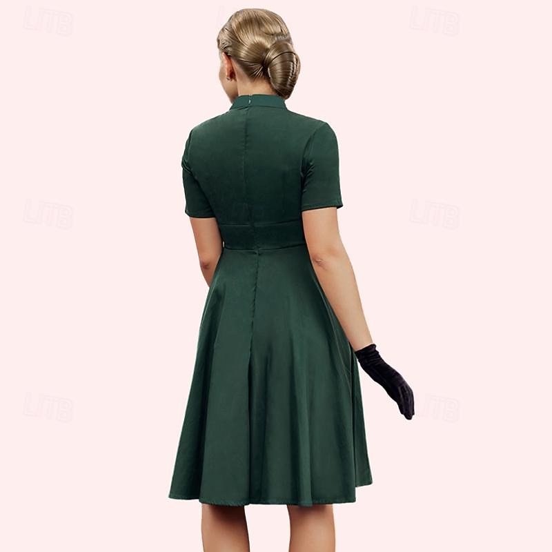 Set with Retro Vintage 1950s Dress Swing Dress Flare Dress Back Seam High Waist Tights Sparkle Headpiece Party Costume Fascinator Hat 3 PCS Women Homecoming Tea Party Casual Daily3