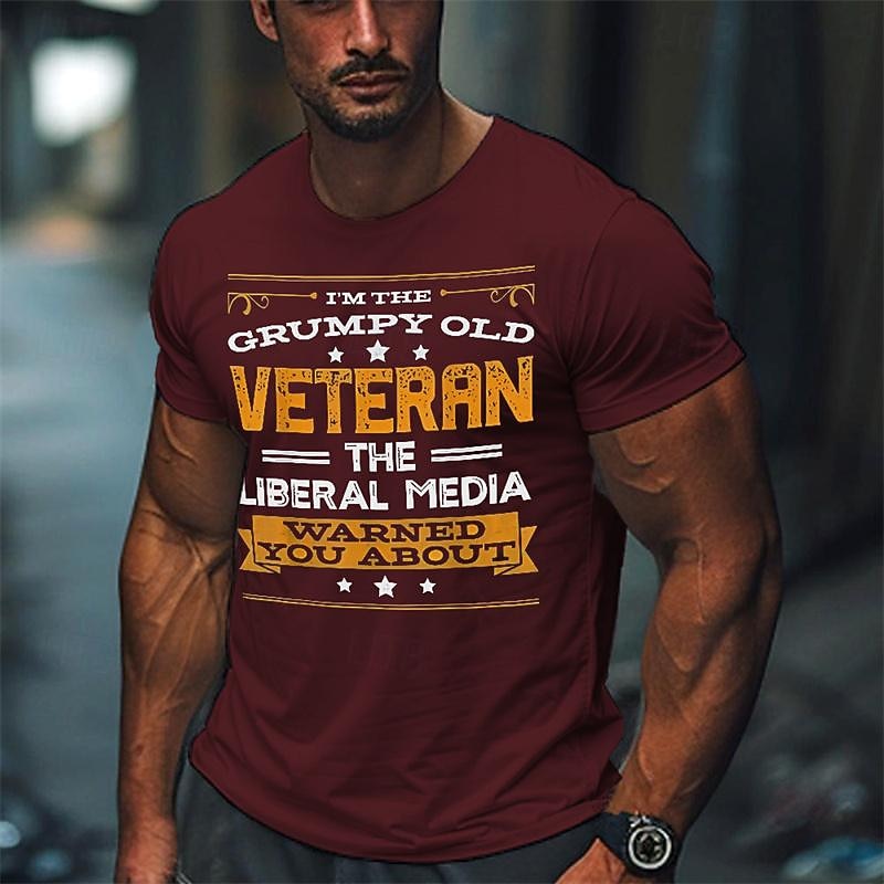 Veterans Day Men's Patriot Patriotic Veteran Letter T shirt Tee Top Cotton Short Sleeve Graphic Shirt Black Burgundy Dark Blue Comfortable Tee Street Holiday Fashion Designer